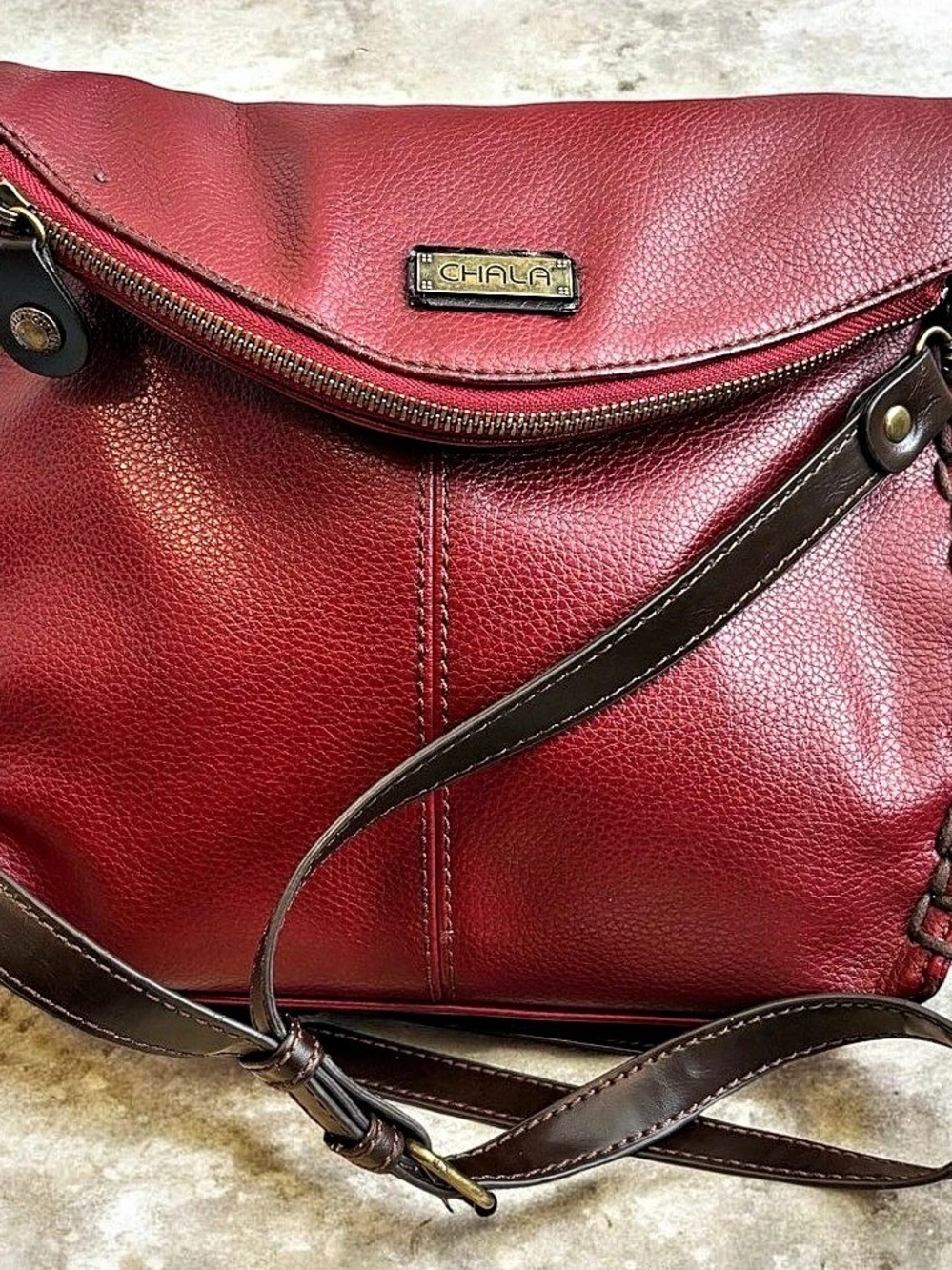 Chala Foldover Crossbody Bag Burgundy Red